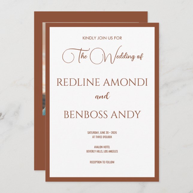 Invitation Deep Copper Minimalist Modern Calligraphy Wedding (Devant / Derrière)