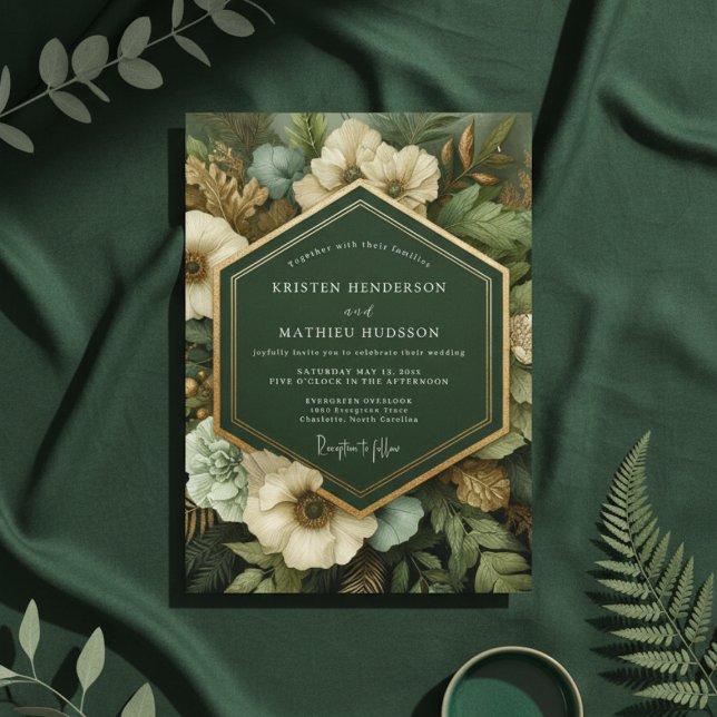 Invitation Deep Green Botanical Opulence Wedding (Créateur téléchargé)