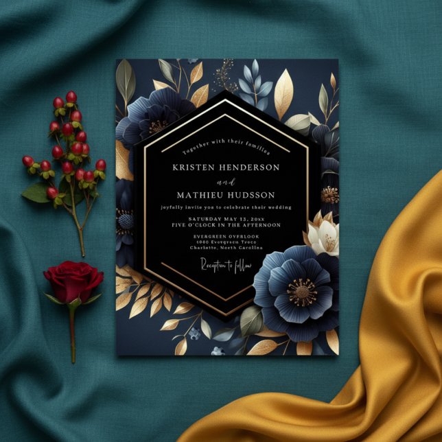 Invitation Deep Navy Floral Luxe Wedding (Créateur téléchargé)