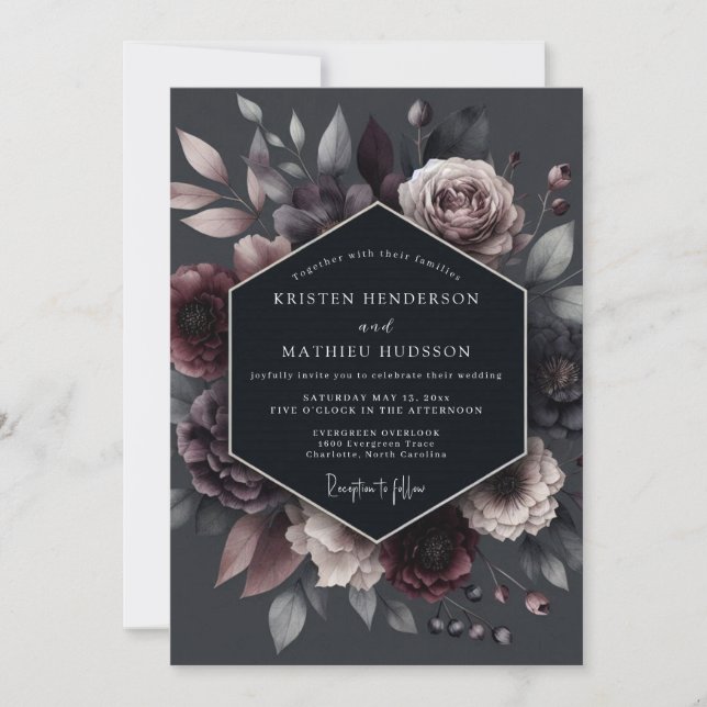 Invitation Deep Plum Floral Moody Wedding (Devant)