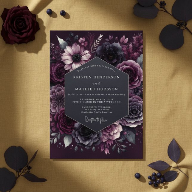 Invitation Deep Plum Moody Bloom Wedding (Créateur téléchargé)