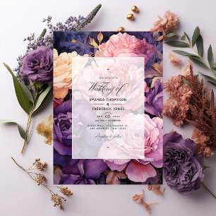 Invitation Deep Purple, Lavendre et Rose Gold Floral Mariage