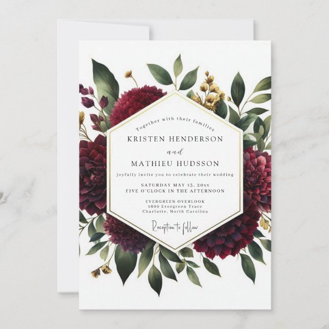 Invitation Deep Red Floral Whimsy Wedding (Devant)