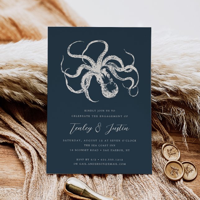 Invitation Deep Sea Elegant Vintage Nautical Engagement Party (Créateur téléchargé)