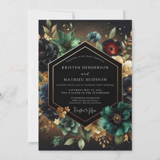 Invitation Deep Teal Floral Opulence Wedding (Devant)