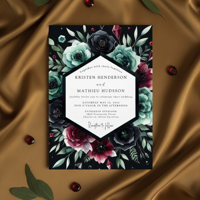Invitation Deep Teal Floral Romance Wedding (Créateur téléchargé)