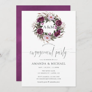 Invitation Deep Velvet Floral Monogramme Partie d'engagement