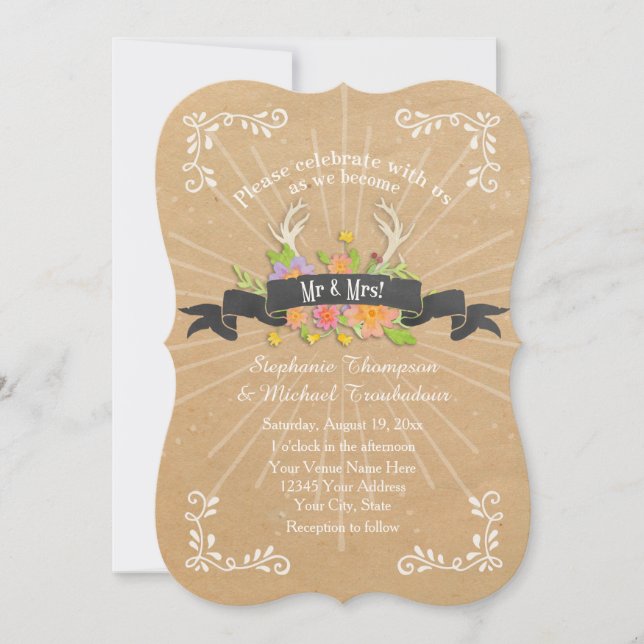 Invitation Deer Antler Fleur sauvage Starburst Rustique Maria (Devant)