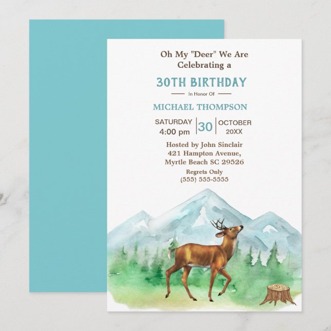 Invitation Deer Hunter N'Importe Quel Âge Anniversaire Invita (Devant / Derrière)