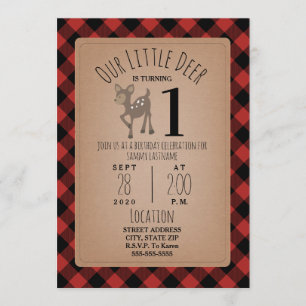Invitation Deer Lumberjack Plaid Anniversaire