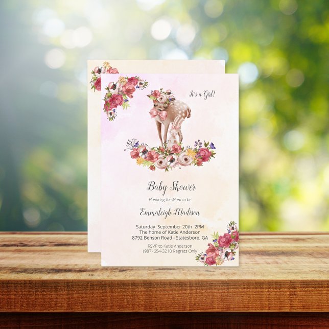 Invitation Deer Rabbit Baby shower Boho Chic Floral (Créateur téléchargé)