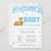 Deer Winter Blue Boy Baby shower Flocon de neige