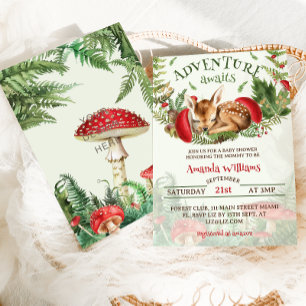Invitation Deer Woodland Botanical Genre Neutre Baby shower