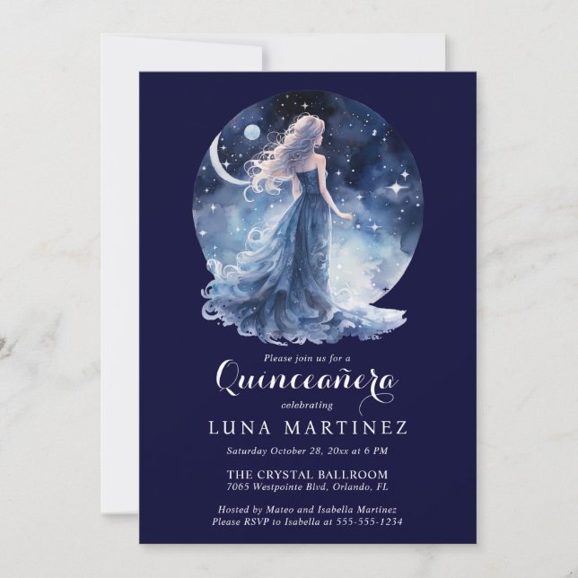 Invitation Déesse céleste Starry Night Sky Quinceañera (Devant)