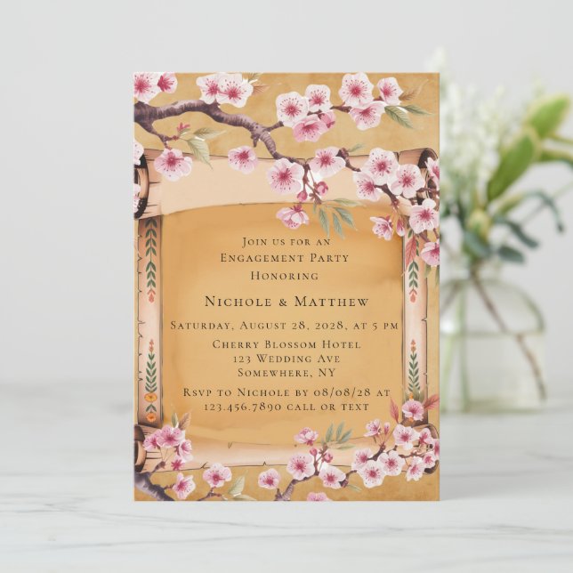 Invitation Défiler Japonaise Cerisier Fleur d'Engagement (Debout devant)