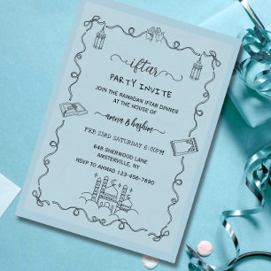 Invitation deftare pour le Ramadan bleu avec un gr