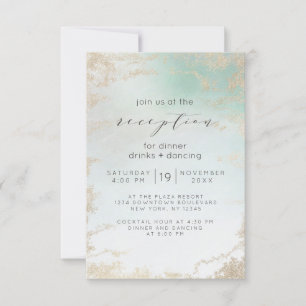 Invitation Dégradé Aqua Ombré avec Paillettes Or givré
