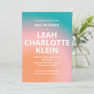 Invitation Dégradé d'ombre sarcelle pêche Bat Mitzvah Nom Gra