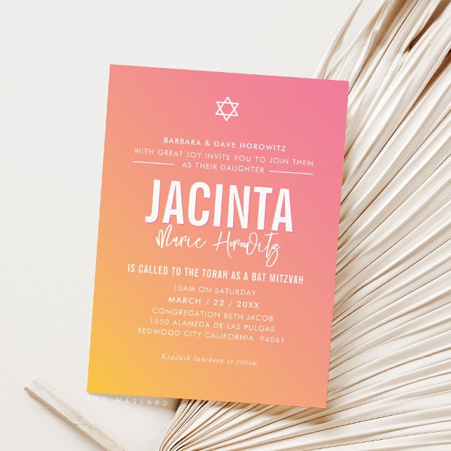 Invitation dégradé jaune rose étoile bat mitzvah moderne (Créateur téléchargé)