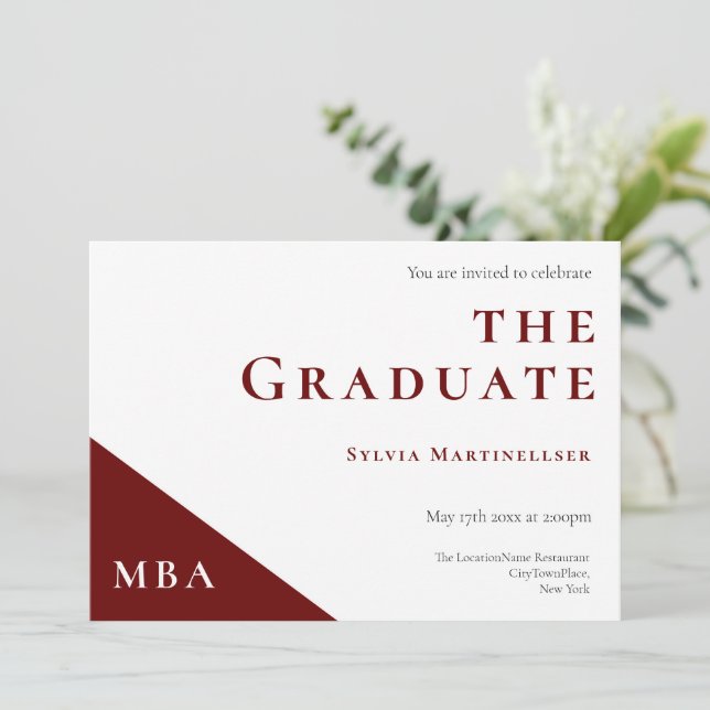 Invitation Degré Burgundy White MBA Graduation Party (Debout devant)