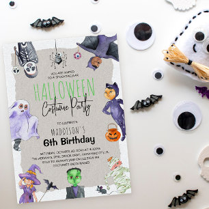Invitation Déguisement aquarelle Halloween Fête d'anniversair