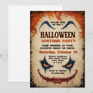 Invitation Déguisement d'Halloween de clown maléfique, fête e