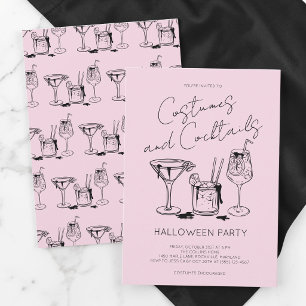 Invitation Déguisements et Cocktails Soirée Halloween Rose Fé
