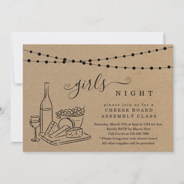 Invitation Dégustation de vin de nuit pour filles et Fête du  (Devant)