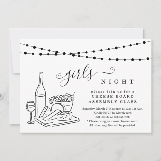 Invitation Dégustation de vin de nuit pour les filles et Fête (Devant)
