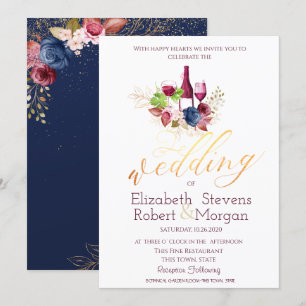 Invitation Dégustation de vin Fleurs Bourgogne Mariage bleu m
