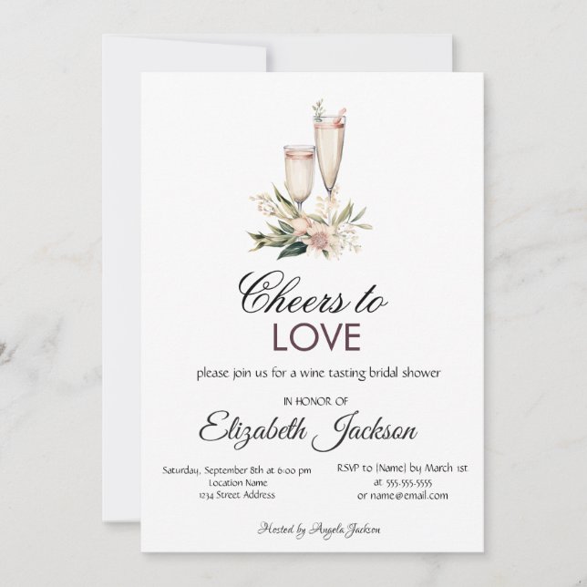 Invitation Dégustation de vin Floral Douche nuptiale Invitati (Devant)