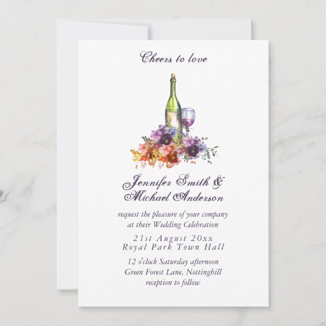 Invitation Dégustation de vin Purple Orange Floral (Devant)