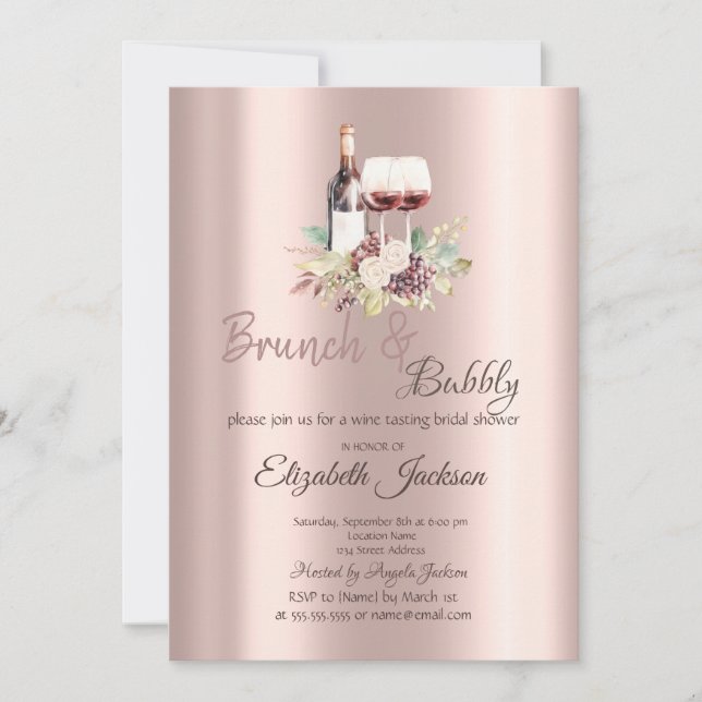 Invitation Dégustation de vin Raisins Or Rosé Brunch & Bulles (Devant)