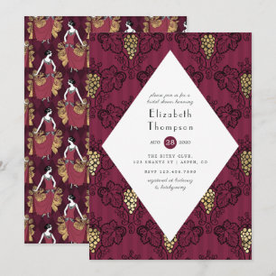 Invitation Dégustation de vin rouge et or Shower de mariage