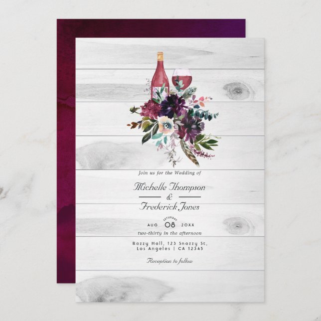 Invitation Dégustation de vin Rustique Boho Plum Code QR Mari (Devant / Derrière)