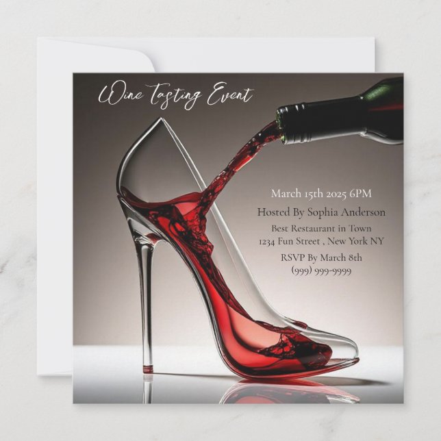 Invitation Dégustation de vin - Stiletto avec vin (Devant)