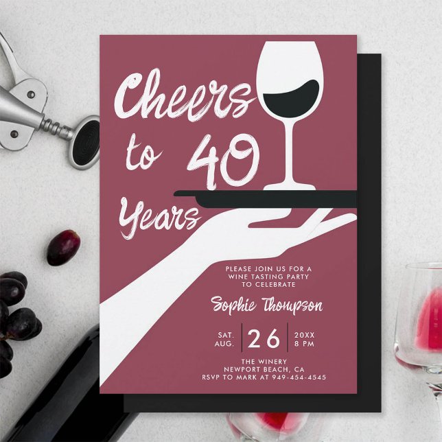 Invitation Dégustation de vins Elégant vignoble Décontracté 4 (wine tasting 40th birthday invitation for women winery vintage retro burgundy red elegant casual)