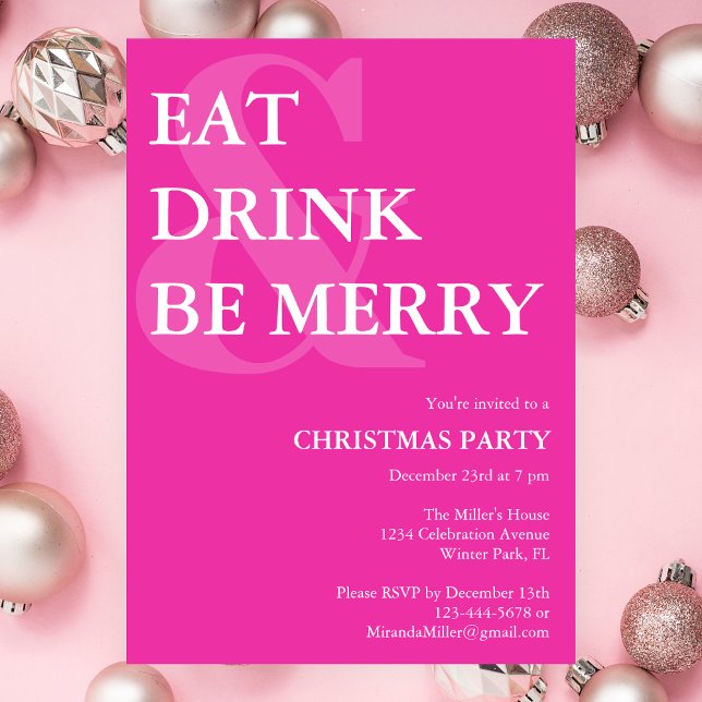 Invitation Dégustez un verre et soyez joyeux Noël rose (Créateur téléchargé)
