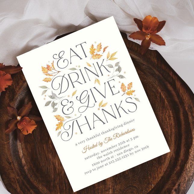 Invitation Dégustez Un Verre Merci Dîner Thanksgiving (Créateur téléchargé)