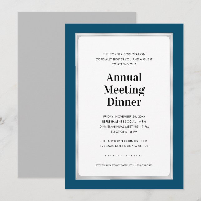 Invitation Déjeuner annuel | Marine Bleu et Argent (Devant / Derrière)