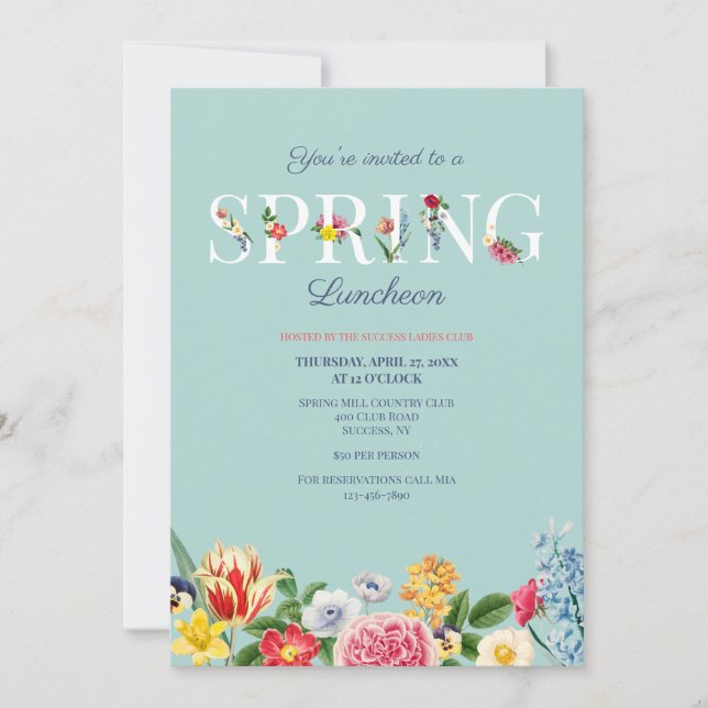 Invitation Déjeuner aux fleurs de printemps (Devant)