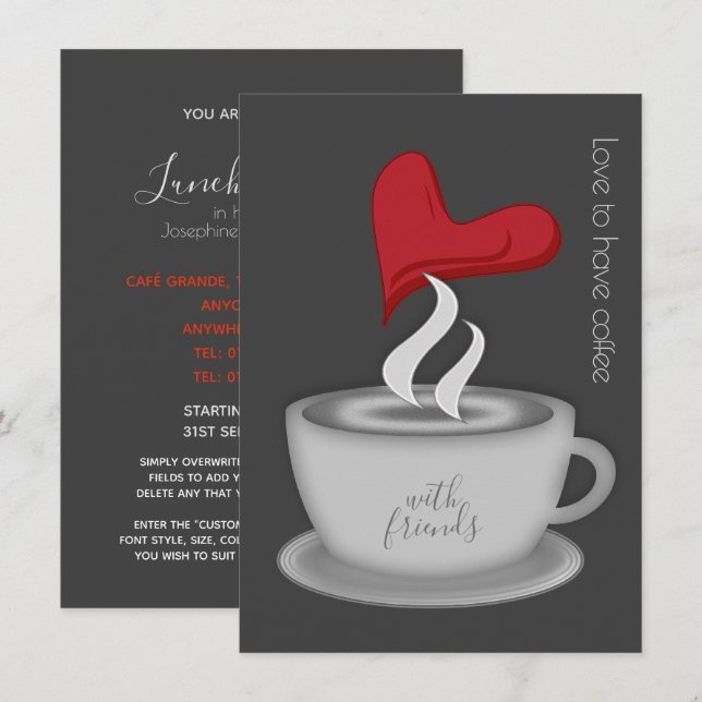 Invitation Déjeuner Avec Amis Cute Coffee Cup (Devant / Derrière)