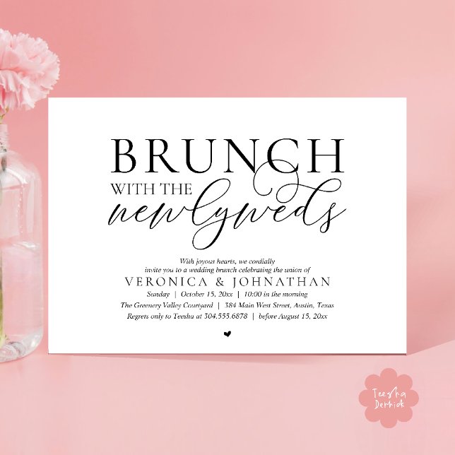 Invitation Déjeuner avec les jeunes mariés, Mariage Moderne É (Brunch with the newlyweds, Modern Classy Wedding Elopement Invitation Card in Black and White)