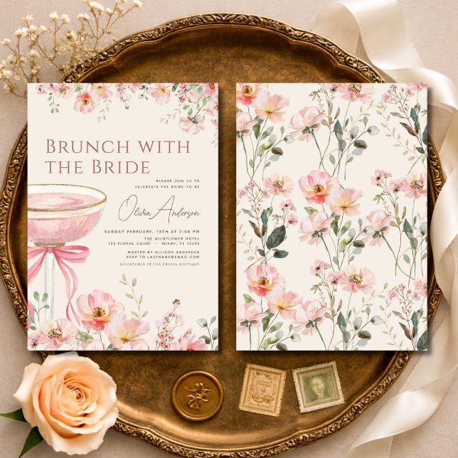 Invitation Déjeuner avec un nœud rose avec la mariée pour la  (Créateur téléchargé)