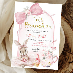 Invitation Déjeuner bébé lapin arc-en-ciel rose coquette