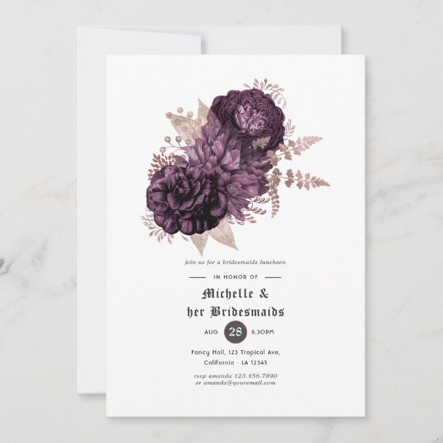 Invitation Déjeuner d'affaires Rose et violet foncé Floral Br (Devant)