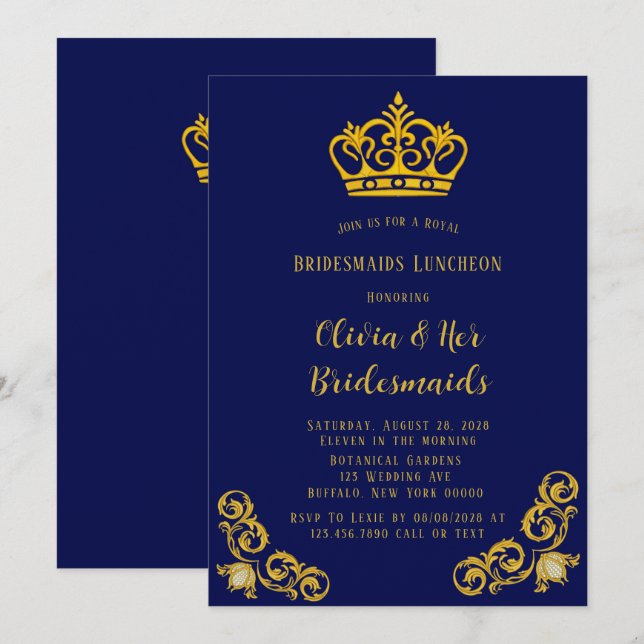 Invitation Déjeuner d'affaires Royal Blue and Gold (Devant / Derrière)