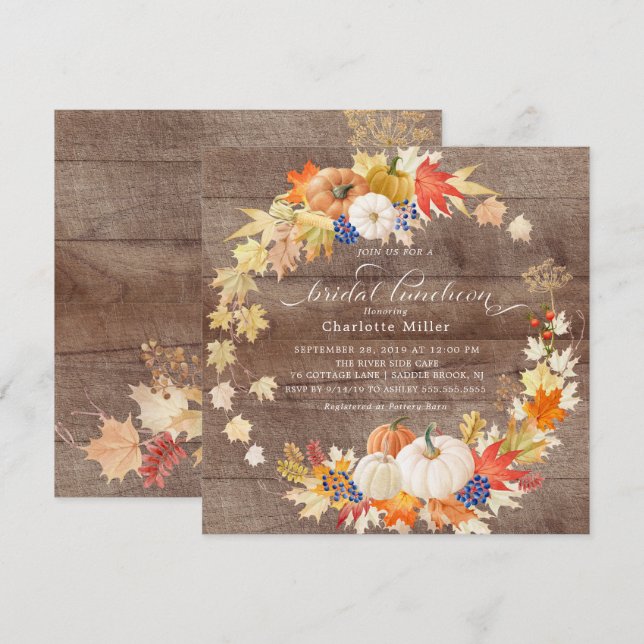 Invitation Déjeuner de Fête des mariées rustique Citrouille d (Devant / Derrière)