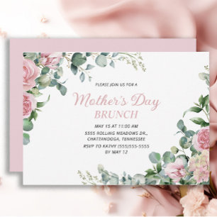 Invitation Déjeuner de la fête des mères aux fleurs roses