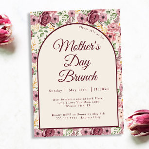 Invitation Déjeuner de la fête des mères aux fleurs roses de 